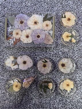 Pressed Flower Resin Coaster + Jewelry Tray + Ring Stand Set - Cream & Lavender
